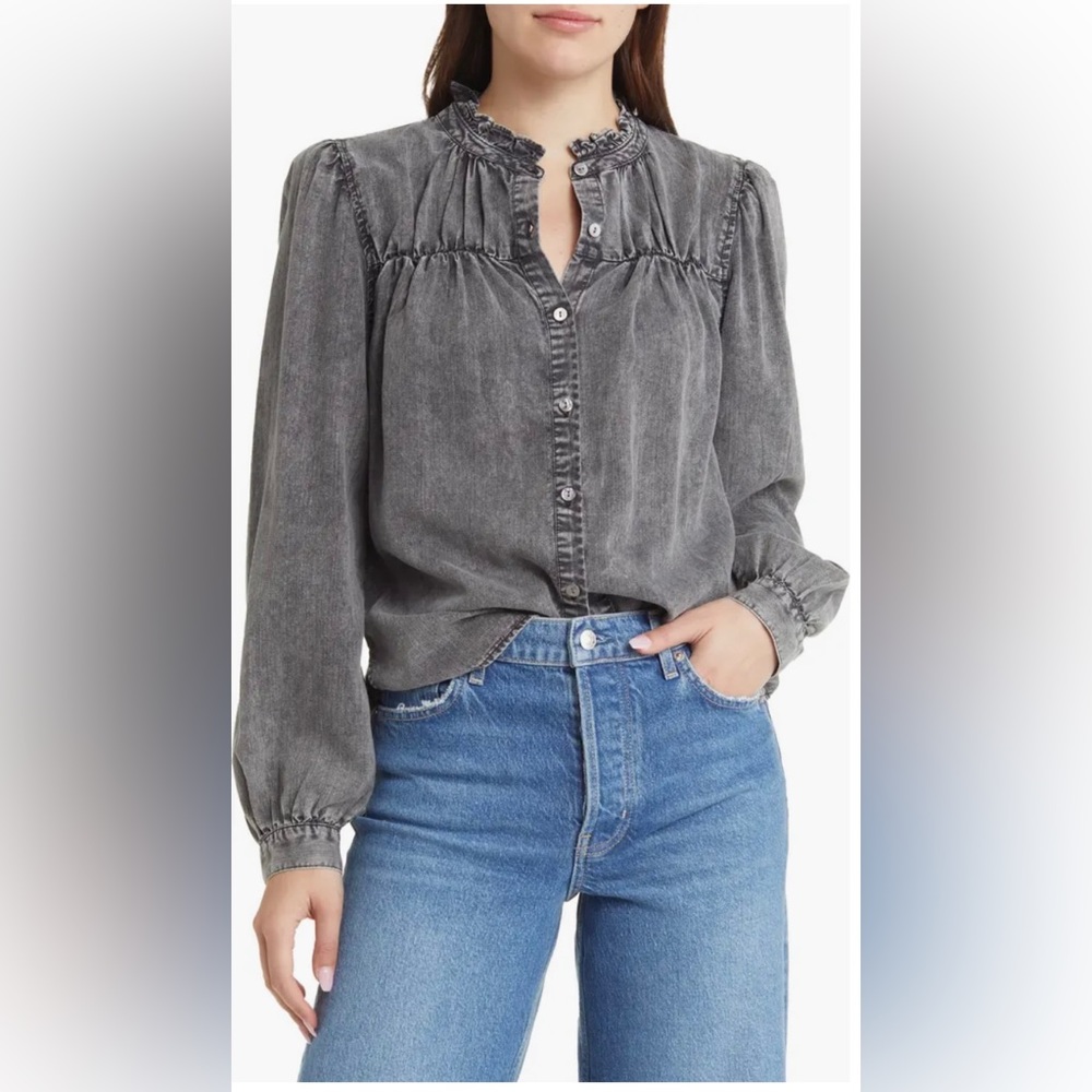 RAILS NWT Camille Acid Wash Denim Blouse, Size: XS